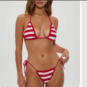 Frankie's Bikinis Red and White Striped Bikini SET 3 pc